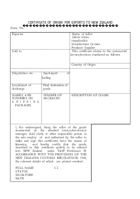 CERTIFICATE OF ORIGIN FOR EXPORTS TO NEW ZEALAND